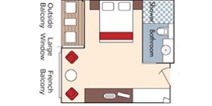 Croisière AMA AmaWaterways AmaSerena Catégorie AA Balcon français et Balcon extérieur plan