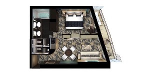 Croisière NCL Norwegian Cruise Line Encore The Haven penthouse face à l'arrière (poupe) avec balcon plan