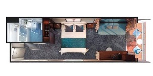 Croisière NCL Norwegian Cruise Line Pearl Mini-suite face à l'arrière avec balcon poupe plan