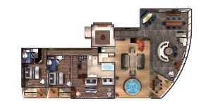 Croisière NCL Norwegian Cruise Line Pearl The Haven villa jardin avec 3 chambres plan 